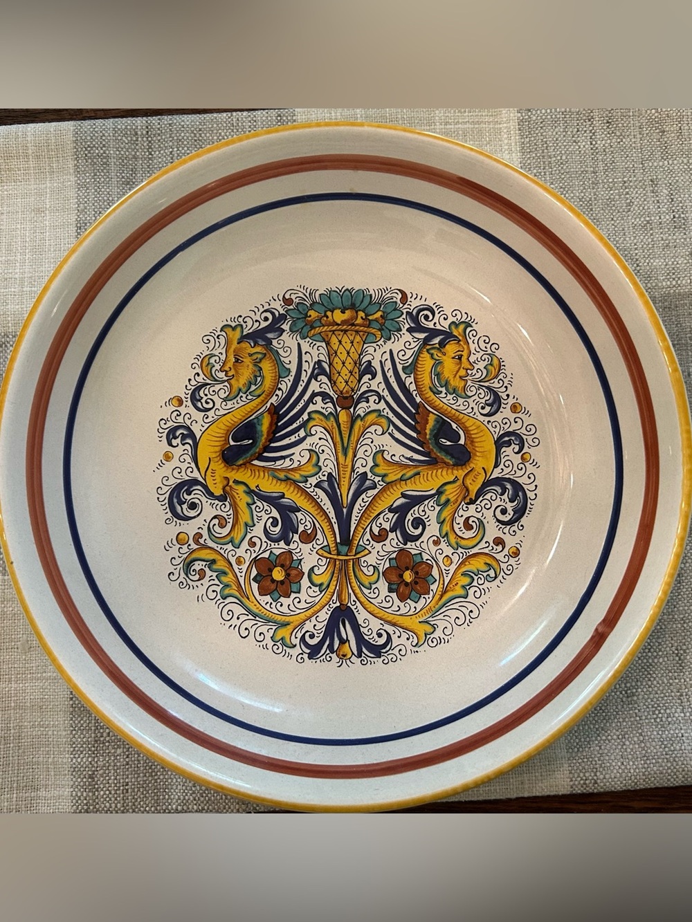 Ceramica Nova Deruta Raffaellesco Dragon Bowl, Vintage Pottery11” Made in Italy